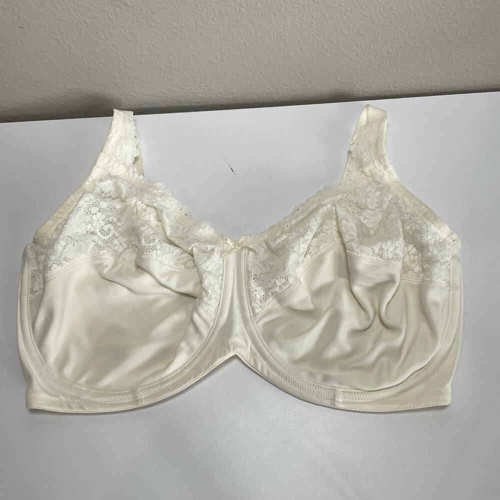 Lilyette Minimizer Bra 40DDD Underwire Full Coverage Ivory Lace Trim 0428